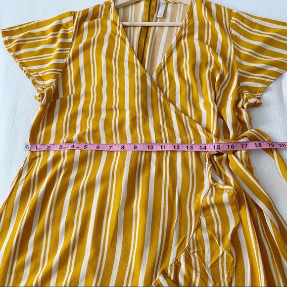 Golden Yellow & White Stripe Mini Wrap Dress - Picture 6 of 9